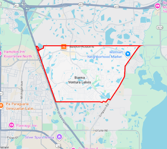 Buenaventura Lakes, Florida city map — HOA communities