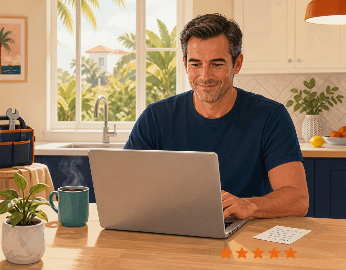 Service professional working on a laptop